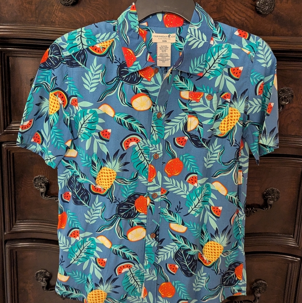 Caribbean Joe Kids Colorful Fruit Print Button Down Shirt